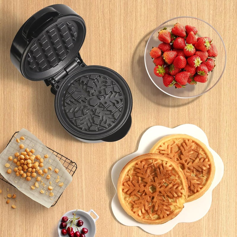 UVFAST Mini Waffles Maker, Small Snowflake Waffle Irons Non-stick, Breakfast Belgian Waffles, Mini Waffle Iron Make Waffle in Minutes, Portable Pancake Maker Machine for Kid, Easy to Clean, 5 Inches Wide - Image 3